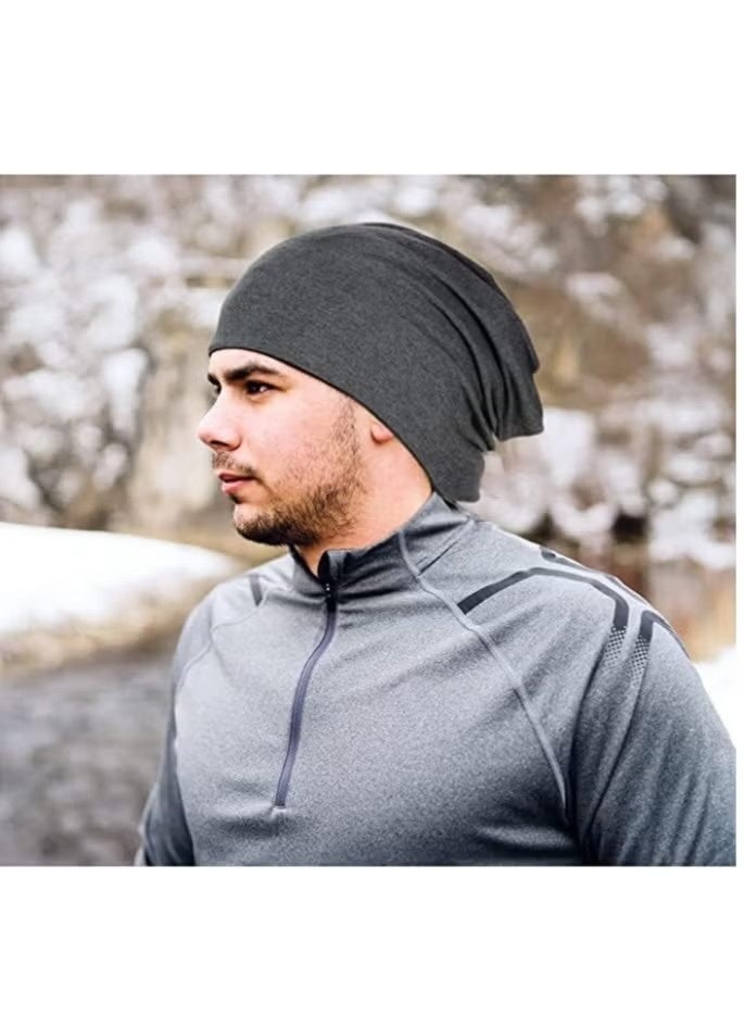 Cotton Slouchy Beanie Hat, 4 Pack Soft Lightweight Oversize Running Beanie Adult Dwarf Hats Chemo Cap for Men Women - Image 3